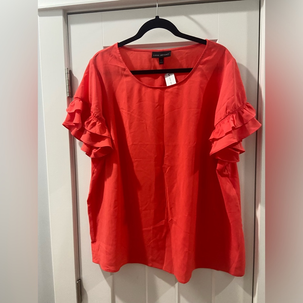 Lane Bryant Ruffle Sleeve Flutter Sleeves Blouse Rust Orange Color Size 20 NWT